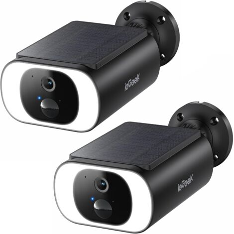 iegeek 2 Caméra de surveillance extérieure 2K, batterie, 2.4 GHz WLAN Caméra de surveillance extérieure, panneau solaire intégré, vision nocturne couleur, détection de mouvement PIR, Alexa