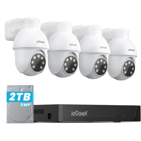 ieGeek 2,5K PoE Überwachungskamera Aussen Set, 8CH NVR mit 2TB HDD, 4X 5MP PoE Weiß Dome Kamera CCTV System Überwachung Set mit Audio, Personen-/Fahrzeugerkennung,24/7 Schutz