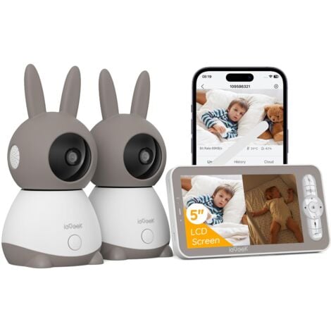 ieGeek 2K/3MP 5" Caméra Surveillance intérieure PTZ 360° Vidéo connecté Smartphone Visiophone avec Alertes Intelligentes/Vision Nocturne/Suivi Automatique