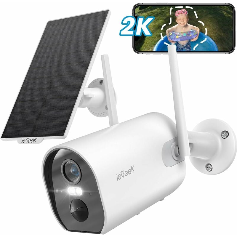 2K 3MP Camera Surveillance WiFi Exterieure sans Fil, 15m Vision Nocturne en Couleur Batterie avec Panneau Solaire, Détection Humaine pir, Audio