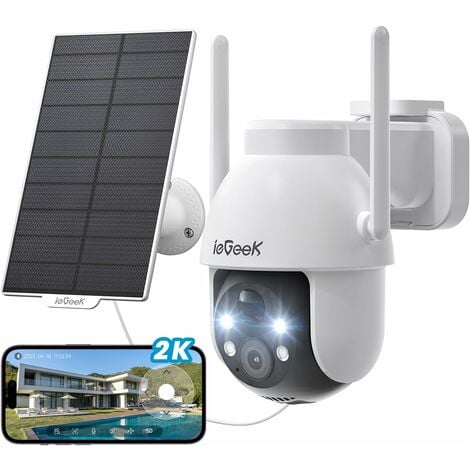 ieGeek 2K 3MP HD Überwachungskamera Aussen Solar 360° PTZ Akku 2.4GHz WLAN Farb-Nachtsicht 2-Wege-Audio Cloud/SD Storage IP65 PIR