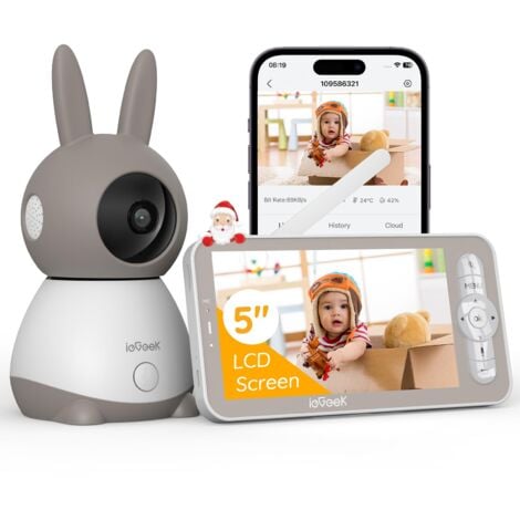 ieGeek 2K/3MP Überwachungskamera , 5 Zoll WLAN Video babyfone PTZ 355°, IR-Nachtsicht, Automatische Verfolgung, Weinen/Bewegungs/Geräuscherkennung, Temperaturanzeige, unterstützt Mobile App Steuerung