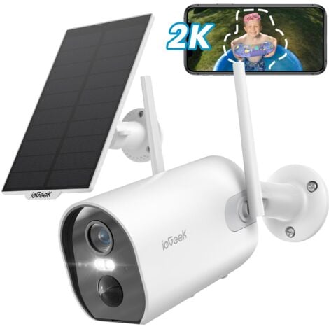 ieGeek 2K 3MP Überwachungskamera Aussen Solar, Überwachungskamera aussen Akku,Kabellose,PIR Bewegungsmelder,Farbige 15m Nachtsicht,Sirene und Lichtalarm,2-Wege Audio,Cloud/SD Storage,IP65,2.4 GHz