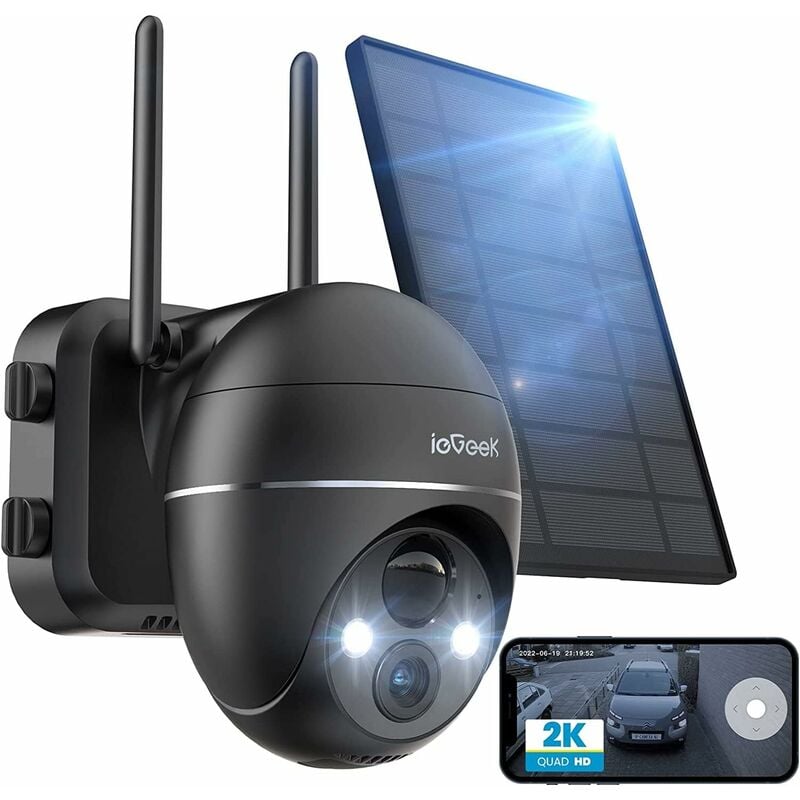 ieGeek 2K Camera Surveillance WiFi Exterieure sans Fil, Camera Solaire avec Batterie, Pan 355°/Tilt 120°, Détection Humaine PIR, Alarme Auditive,