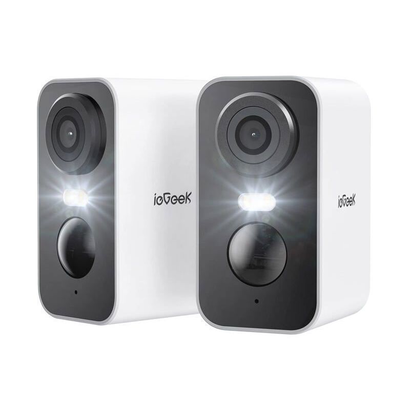 2K Caméra Surveillance 2PCS WiFi Exterieure sans Fil Batterie Vision Nocturne Couleur pir Détection Audio IP65 - white - Iegeek