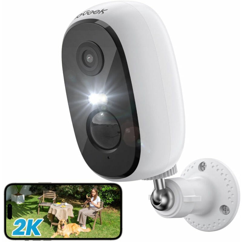 2K Camera Surveillance WiFi Exterieure sans Fil Batterie Vision Nocturne 20 m Détection de Mouvement pir ZS-GQ1 - white - Iegeek