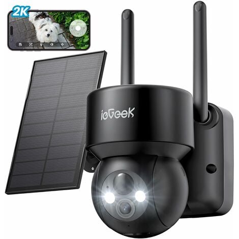 ieGeek 2K Solar Überwachungskamera Aussen akku 355°/120° PTZ solar Kamera WLAN Outdoor mit LED-Licht Humanoiderkennung/PIR-Erkennung 2-Wege-Audio IP66 Cloud/SD Einfach zu verwenden Alexa Schwarz