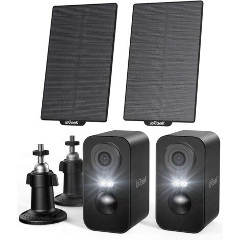 ieGeek 2K Überwachungskamera Aussen Akku Kabellose mit Solarplatten, 5200mAh Akku Kamera Überwachung Aussen WLAN, PIR-Bewegungserkennung, 2-Wege Audio, Alexa Kamera, Schwarz, 2Pcs, IP65