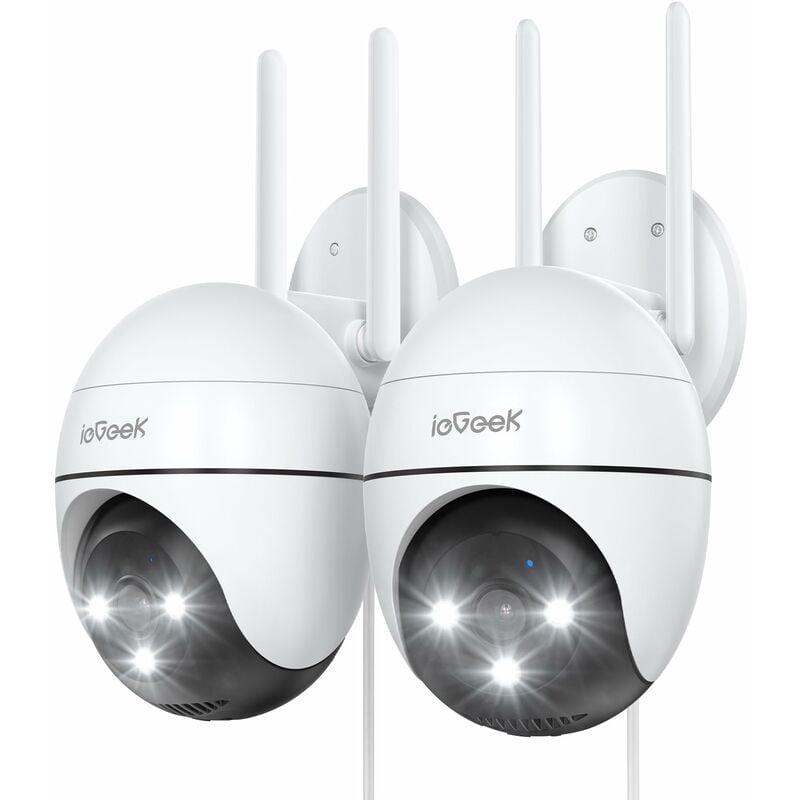 ieGeek 2PCS 3MP Camera Surveillance WiFi Exterieure 360° Camera IP Vision Nocturne Couleur, Détection Humaine, Audio Bidirectionnel - white
