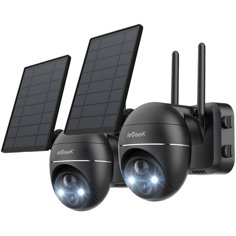 2PCS Caméra Surveillance 2K WiFi Extérieure sans Fil Solaire Caméra ip Batterie Vision Nocturne Couleur pir Détection Sirène Noir - black - Iegeek