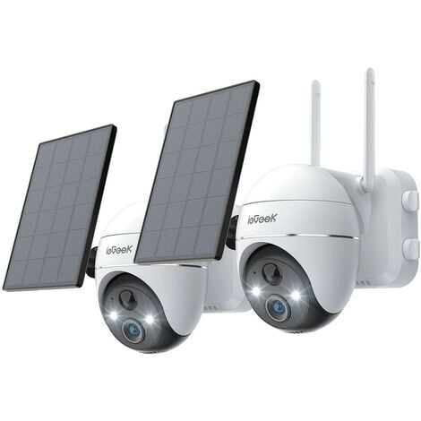 ieGeek 2PCS Caméra Surveillance 2K WiFi Extérieure sans Fil Solaire Caméra IP Batterie Vision Nocturne Couleur PIR Détection Sirène Blanc