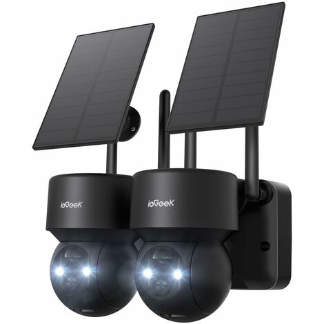 ieGeek 2Stk. 2K Solar Überwachungskamera Aussen akku Kamera WLAN Outdoor mit LED-Licht Humanoiderkennung/PIR-Erkennung 2-Wege-Audio ,PTZ 355°/120° Cloud/SD ,Einfach zu verwenden mit Alexa