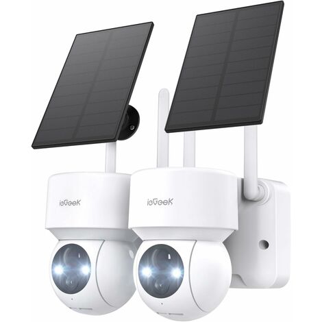 ieGeek 2Stk.2K/3MP Solar Überwachungskamera Aussen akku 355°/120° Pan Tilt Solar Kamera WLAN Outdoor mit LED-Licht,Humanoiderkennung/PIR-Erkennung,2-Wege-Audio, IP66, Cloud/SD,Einfach zu verwenden