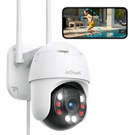 ieGeek 360° Camera Surveillance ExterieurWiFi PTZ Caméra IP Suivi Automatique Pan 355° Tilt 90° Vision Nocturne Couleur Audio PIR