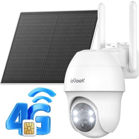 ieGeek 4G LTE Caméra de surveillance extérieure sans fil, Caméra solaire 2K HD avec carte SIM sans WiFi, Vision nocturne, Détection PIR humaine, Audio bidirectionnel, Système d'analyse d'IA / Cloud