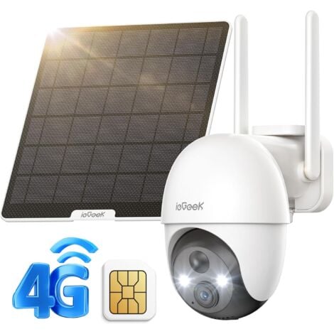 ieGeek 4G LTE Outdoor Solar caméra de surveillance avec carte SIM, caméra de surveillance sans WiFi, surveillance par caméra batterie en extérieur, caméra en extérieur, orientable à 355°/120°, vision 