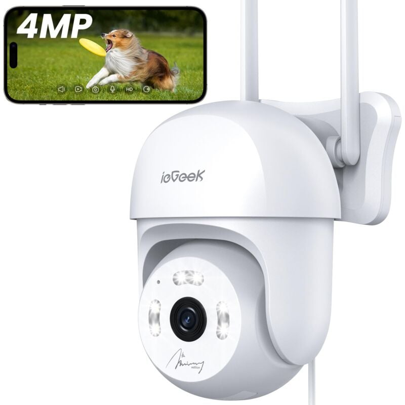 ieGeek 4MP Camera de Surveillance WiFi Exterieure 360° Sirène et Alarme Lumineus - white