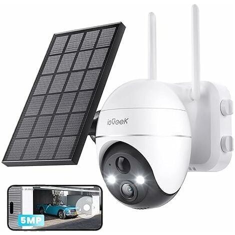 ieGeek 5MP Überwachungskamera Aussen Akku, PTZ Überwachungskamera Aussen WLAN mit Solarpanel,PIR-Bewegungsmelder, Zwei-Wege-Audio,30M Farbige Nachtsicht, 2.4GHZ WLAN-Antenne,mit Alexa