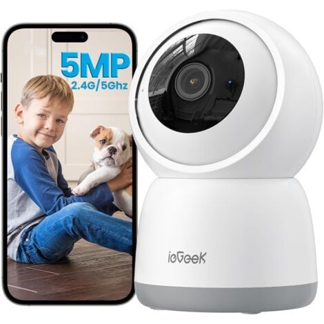 ieGeek 5MP WiFi Indoor Surveillance Camera 360° - Caméra d'intérieur WiFi 2.4G/5GHz, PTZ Motion Detection Audio Two-Way Alexa for Pets/Babies