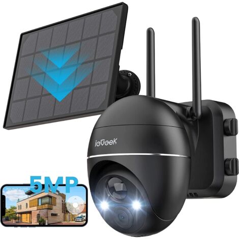 Iegeek – Caméra de surveillance extérieure 5MP Ultra-HD – Alimentation solaire – WiFi 2,4 GHz – Détection de mouvement 30M – Angle de vue 355°/120°