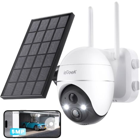 Iegeek – Caméra de surveillance extérieure 5MP WiFi sans fil – Vision nocturne couleur jusqu'à 15m – Alimentation solaire – Détection humaine AI – IP65
