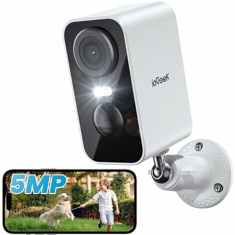 Iegeek – Caméra de surveillance extérieure sans fil 5MP – Vision nocturne couleur – Détection de mouvement AI/PIR – Étanchéité IP65