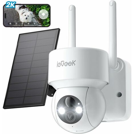 Iegeek – Caméra de surveillance extérieure WiFi solaire 2K – Vision nocturne couleur 120° – Détection humaine AI/PIR – Résistance IP65