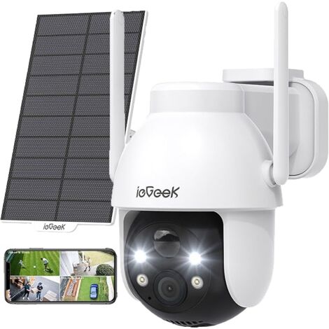 Iegeek – Caméra de surveillance extérieure WiFi solaire 2K – Vision nocturne couleur – Détection humaine PIR – Audio bidirectionnel – IP65