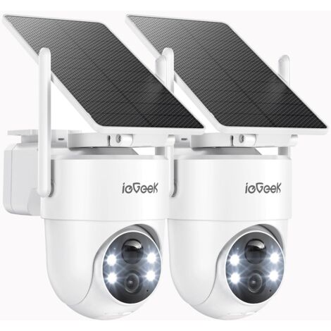 ieGeek Caméra de surveillance solaire extérieure PTZ 360° 2K, 2.4GHz WiFi sans fil batterie, détecteur de mouvement PIR, vision nocturne en couleurs (Blanc 2)