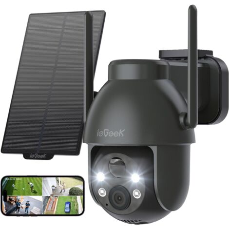 Iegeek – Caméra de surveillance Wi-Fi extérieure 2K – Vision nocturne couleur – Rotation 355° – Inclinaison 120° – Alimentation solaire et batterie rechargeable – IP65