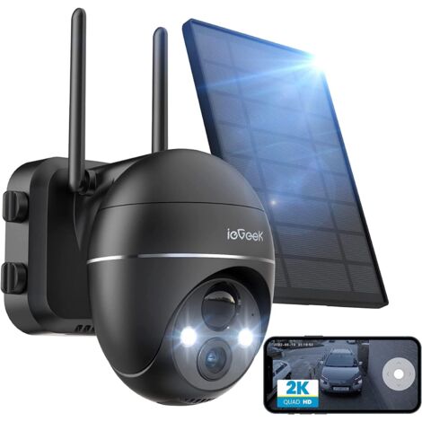 Iegeek – Caméra de surveillance WiFi extérieure 2K – Alimentation solaire avec batterie 10000 mAh – Détection humaine PIR – Vision nocturne couleur HD