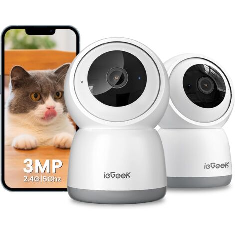 iegeek ensemble de 2 pièces de caméra de surveillance de sécurité WiFi intérieure à 360 ° 2K - caméra réseau WiFi double (2.4G / 5GHz), détection AI / PIR, suivi automatique, Alexa compatible avec les