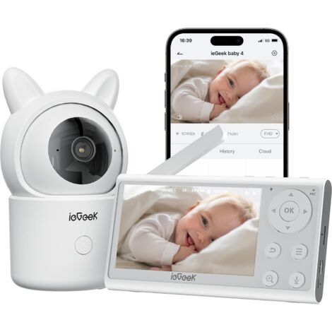 iegeek moniteur vidéo pour bébé avec caméra et audio - 1080P fhd moniteur wifi smartphone - vision nocturne, détection de mouvement, capteur de température et d'humidité, wifi 2,4 GHz, 4,3 pouces écra