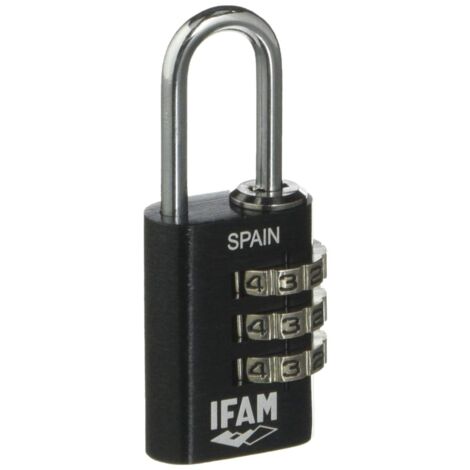IFAM - Lucchetto a Combinazione Col Combi, 20 mm, Colore Nero, Massima Sicurezza, Ideale per Valigie e Armadietti della Palestra o della Scuola, con Chiave e Più di 1.000 Combinazioni, Leggero