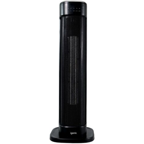 Igenix IGHT020DB Oscillating Tower Fan Heater With 15 Hour Timer and 30 Second Auto Delay Shutdown, 2000 W, 3 Heat Modes, Overheat Protection, Touch Button and Remote Control