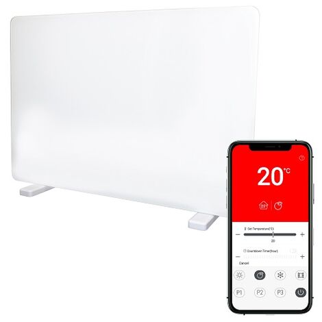 Igenix Smart Glass Panel Heater, 2000 W, Free Standing or Wall Mountable, White - IG9521WIFI