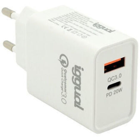 iggual Cargador doble USB QC3.0 + tipo C PD 20W
