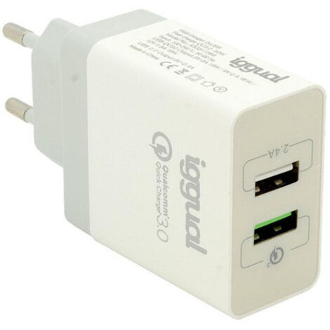 iggual Cargador pared usb 2.0 x2 carga rapida QC3.0 30w blanco