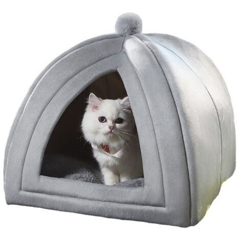 Igloo Cat Bed - Tenda per gatti con cuscino rimovibile e lavabile, letto pieghevole e portatile per animali domestici, grigio scuro, 40 x 40 x 40 cm