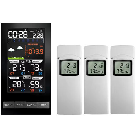 Igrometro con sensore wireless per interni ed esterni con 3 sensori, display LCD e igrometro digitale per le previsioni del tempo