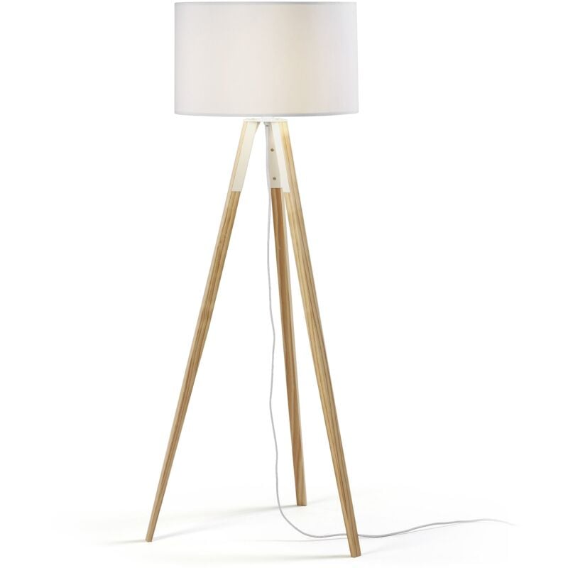 Kave Home - Lampada da terra Iguazu, bianco e legno