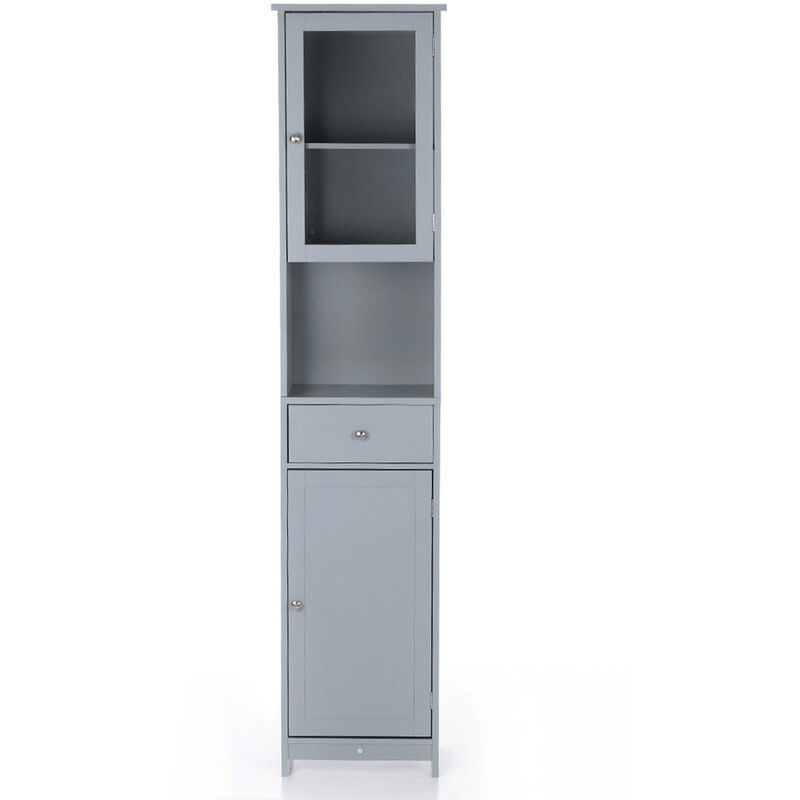 

Gabinete de almacenamiento alto de torre moderna con puertas y cajones Gabinete de piso de madera Muebles para el hogar Blanco / Azul / Gris,Gris