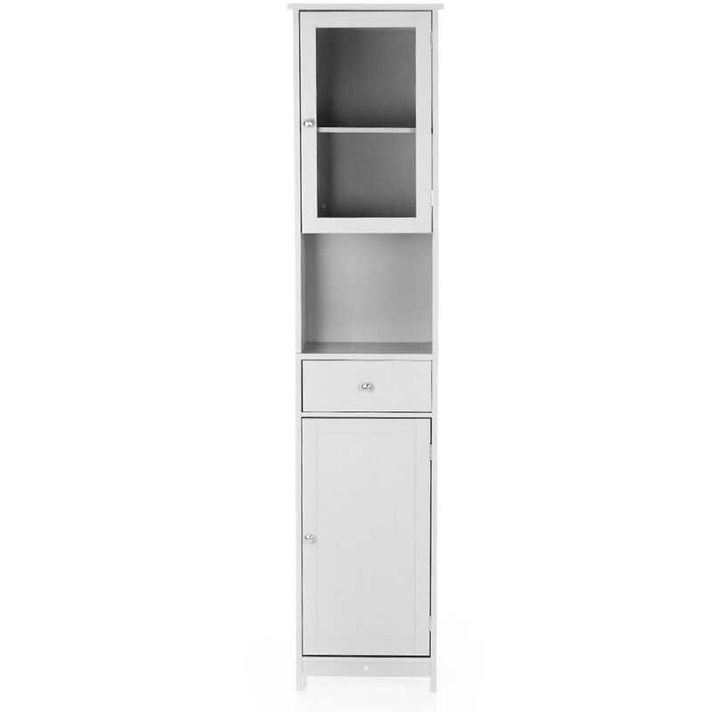 

iKayaa Gabinete de almacenamiento alto de torre moderna con puertas y cajones Gabinete de piso de madera Muebles para el hogar Blanco / Azul /