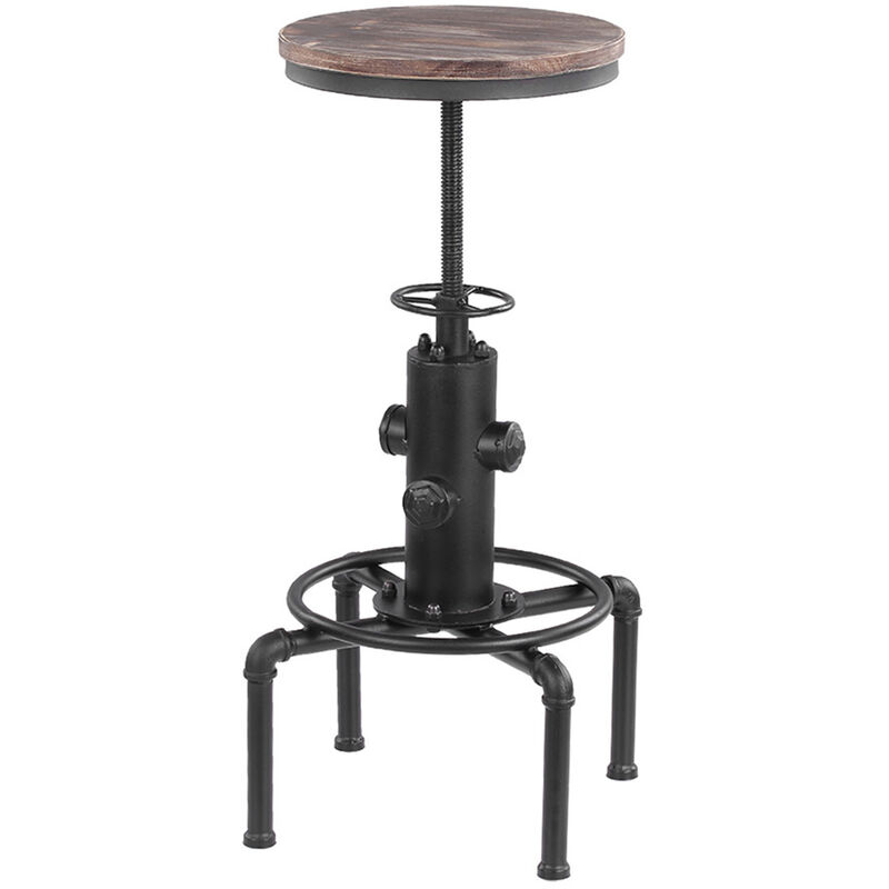 

iKayaa Industrial Metal Taburete ajustable en altura giratorio Pinewood Top Comer Estilo de tuberia Silla Taburete W / reposapies cocina