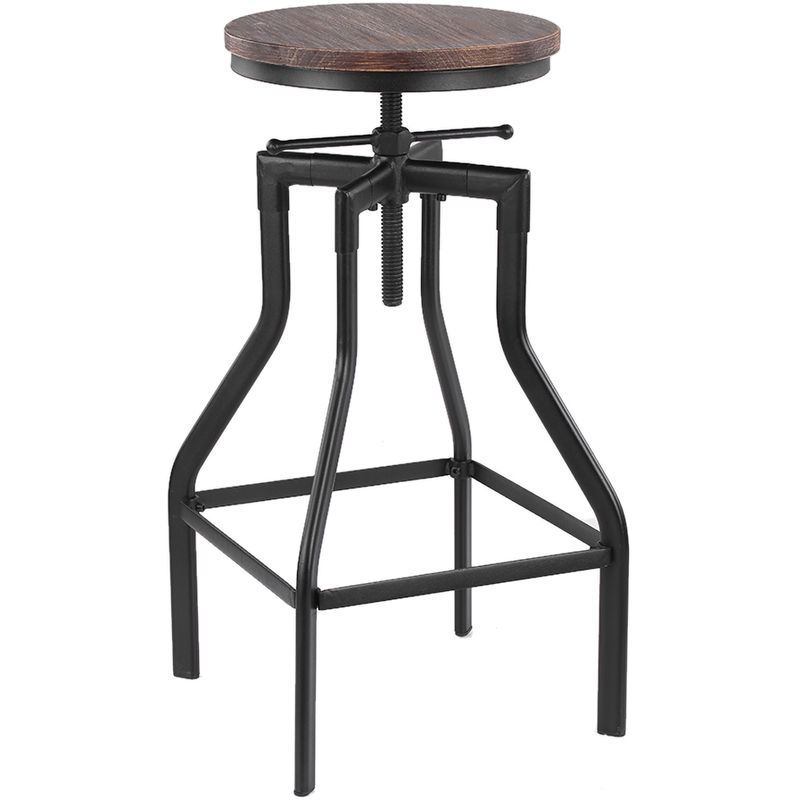 tabouret de bar style industriel en bois reglable hauteur - ikayaa
