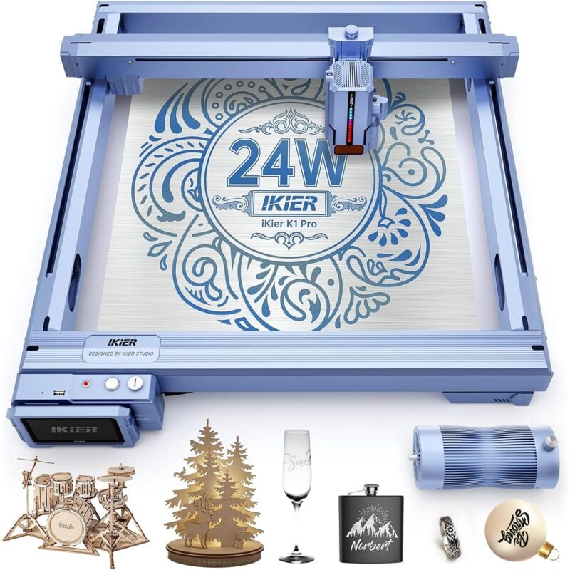 Atomstack - iKier K1 Pro 24W Graveur Laser + mandrin multifonction R1 pro rotatif + panneau de travail détachable à matrice H1 (460425 mm)