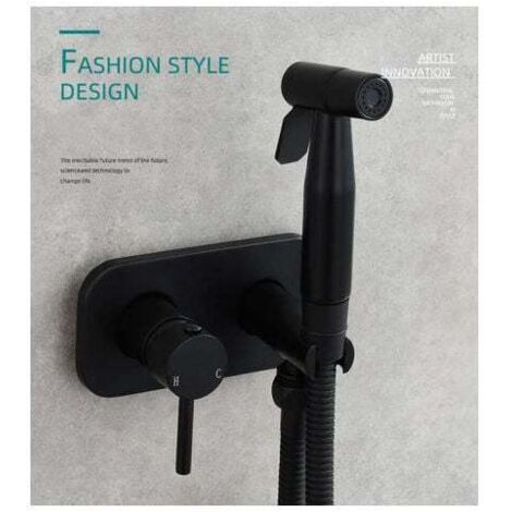 Ikodm – Douchette WC en laiton noir – Pulvérisateur bidet mural avec tuyau renforcé 150 cm – 2 modes de pression pour nettoyage efficace