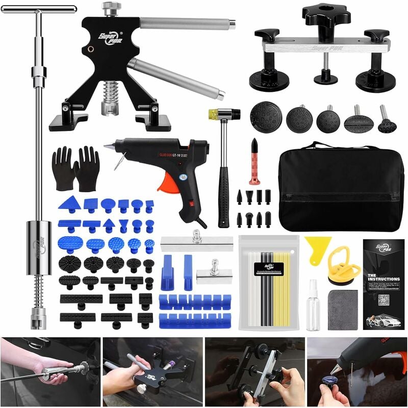 Ikodm - Kit d'outils de débosselage sans peinture avec longues languettes bleues pour enlever les bosses, marteau coulissant en t et lifter dentaire,