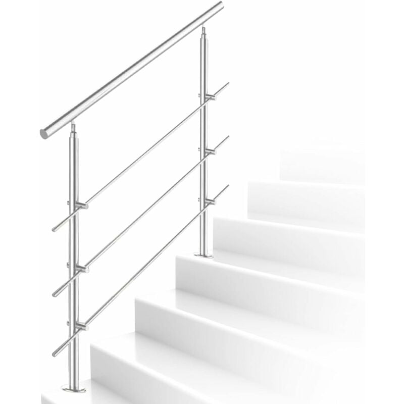 Rampe escalier Acier affiné inoxydable 3 traverses 160cm ø 42 mm, Mains Courantes à Angle Réglable, pour Intérieur Extérieur, Escaliers, Balustrade,