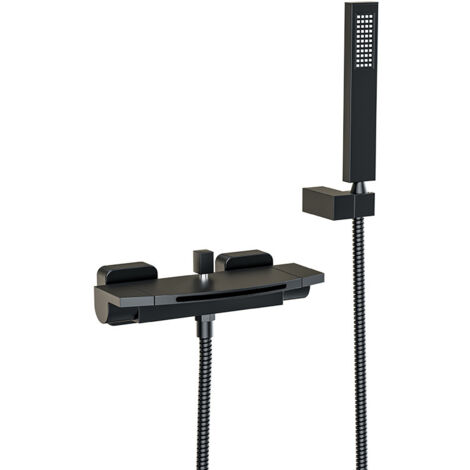Ikodm – Robinet mitigeur thermostatique de baignoire noir mat – Laiton résistant à la rouille – Douchette à main 59 pouces – Débit d'eau stable